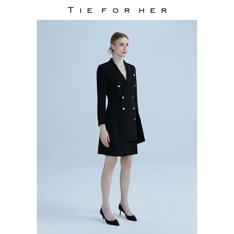 TieForHer EV系列(限定) 朱珠同款西装裙不规则醋酸收腰连衣裙 - 图0