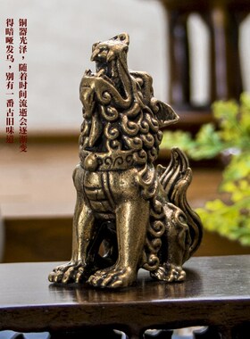 速发狻猊古代神话吉祥瑞兽龙之九子黄守仿居客神铜财厅兽装饰摆件