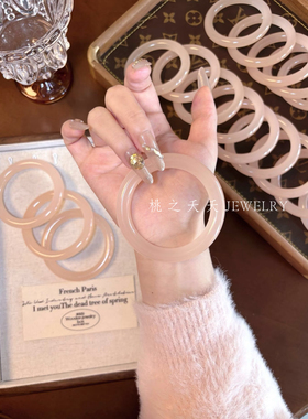 水蜜桃藕粉色玉髓手镯天然粉玛瑙圆条玉镯女粉紫色正镯浅粉色窄条