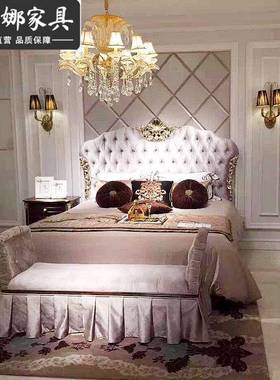 欧式新古典实木床玫瑰花新婚床主卧真丝布艺1.8米双人床公主床