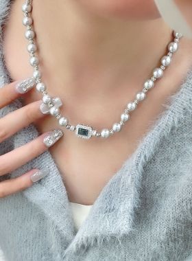 爆款贝母宝箱扣银灰色珍珠小众高级感设计气质百搭轻奢个性项链女