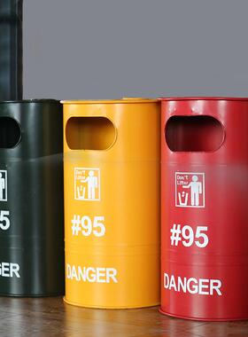 loft复古工业风创意铁艺油桶垃圾桶网咖花店门口垃圾收纳摆件