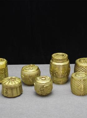 茶叶罐纯黄铜福字茶叶罐密封存茶罐家用茶具摆件