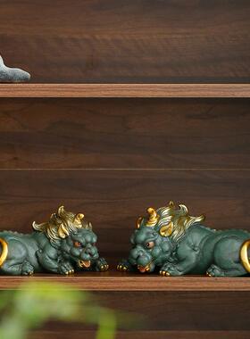 青砂石祥瑞貔貅一对招财精品摆件国潮家用客厅桌面玄关装饰送礼品