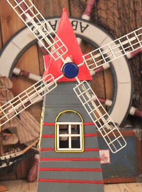 复古铁皮荷兰风车模型摄影道具铁艺家居软装用品橱窗陈列摆件