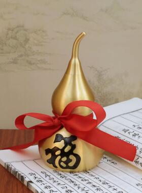 黄铜百福葫芦摆件开盖胡葫开口空心可装朱砂精雕大福字葫芦摆件