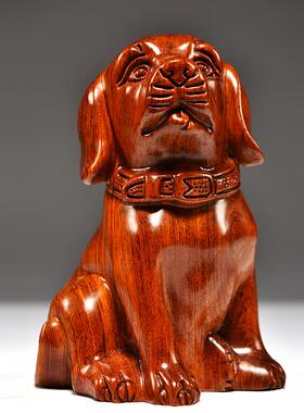 花梨木雕狗摆件十二生肖狗摆设家居客厅电视柜办公装饰红木工艺品