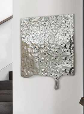 现代网红卡通雕塑入户玄关不锈钢水波壁挂迎宾熊艺术品装饰底座