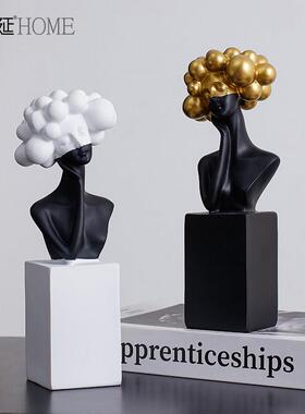 创意简约黑白艺术人物女郎雕像摆件家居客厅酒柜玄关摆设软装饰品