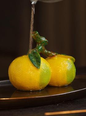 创意变色桔子茶宠摆件茶道茶玩冲水变色可养个性网红茶室茶盘装饰