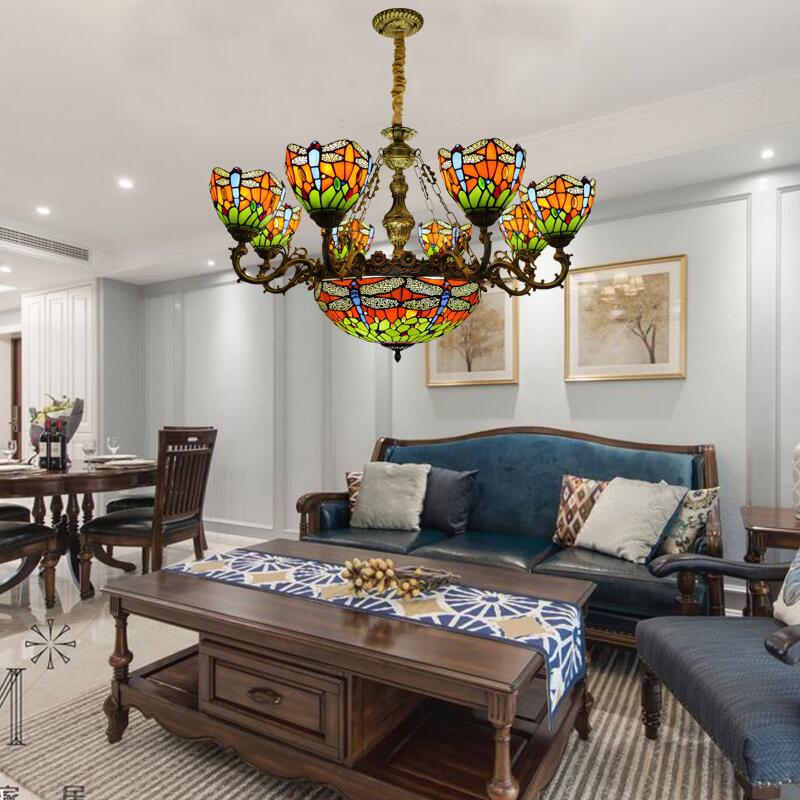 地中海田园风格餐厅客厅蜻蜓吊灯 蒂凡尼创意多头酒店别墅吊灯具 - 图3