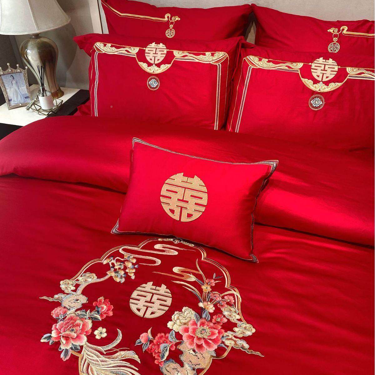 简约套大气婚中婚庆家纺红色四件长绒棉刺绣结床式上用M101品婚房,淘宝优惠券,粉丝福利购,淘宝优惠卷