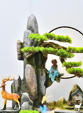 中式禅意水景假山流水喷泉客厅景观摆件招财开业风水轮落地装饰品