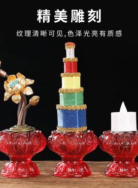 琉璃红色八供养组合套装莲花八吉祥供水杯家用供佛杯朵玛食子供品