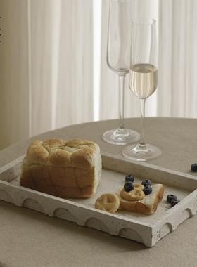 栗石侘寂风覆古做旧米色彷洞石水泥托 托盘摆件民宿样板间收纳装