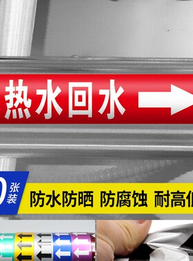 管道标识贴管路流向箭头指示牌循环出进水管空调回水热水色环介质