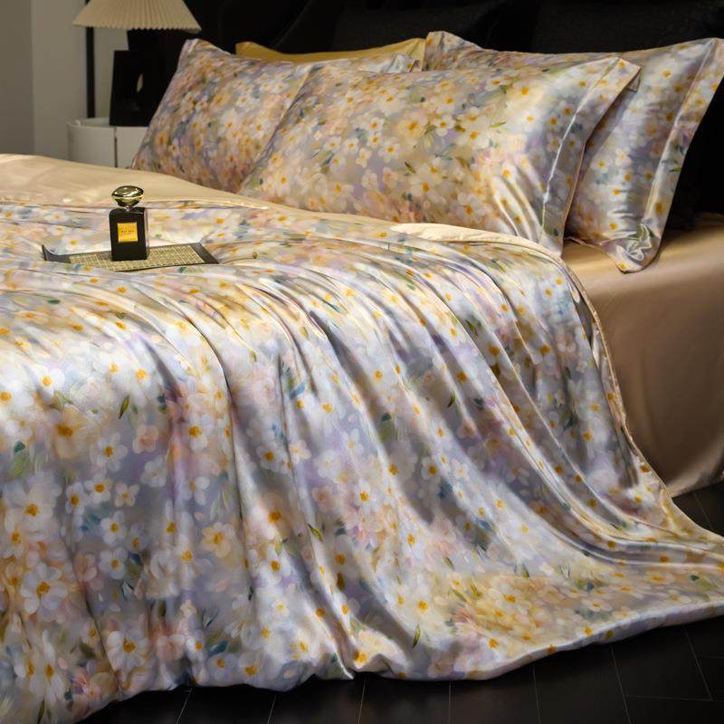 小清新PDY睡重磅丝印花件套双面丝绸真四冰丝桑蚕丝裸被套床单亚,淘宝优惠券,粉丝福利购,淘宝优惠卷