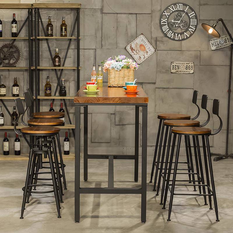 艾森厂家简铁艺代约木实高现脚凳桌椅组合吧台高脚椅酒234吧吧台 - 图1