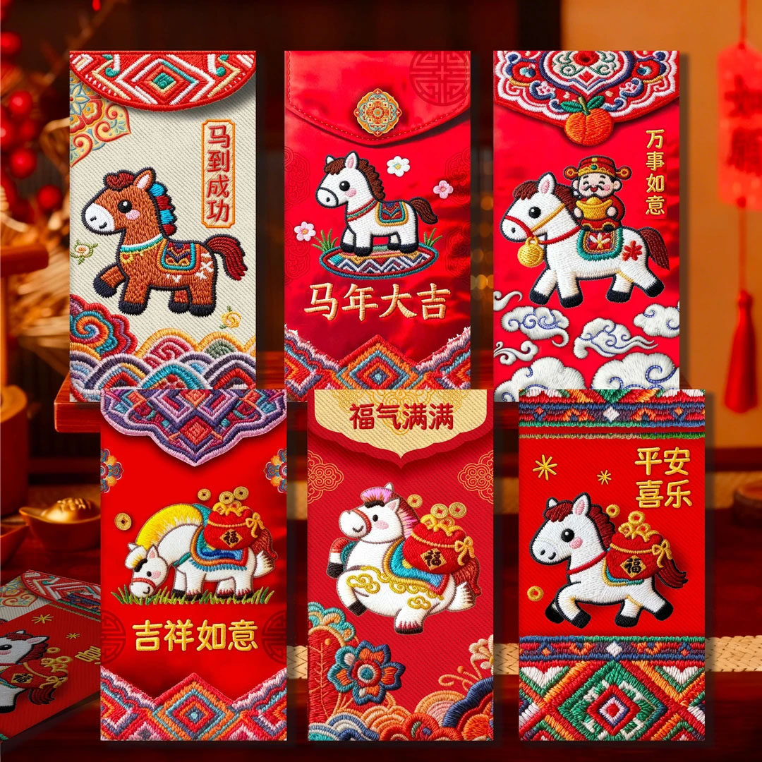 马年创意红包仿刺绣风格12个款式任选