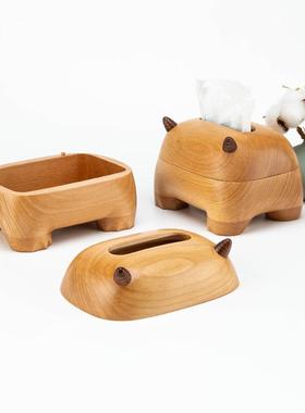 实木抽纸盒木制客厅高级大角怪纸巾盒榉木日式创意木质纸巾盒