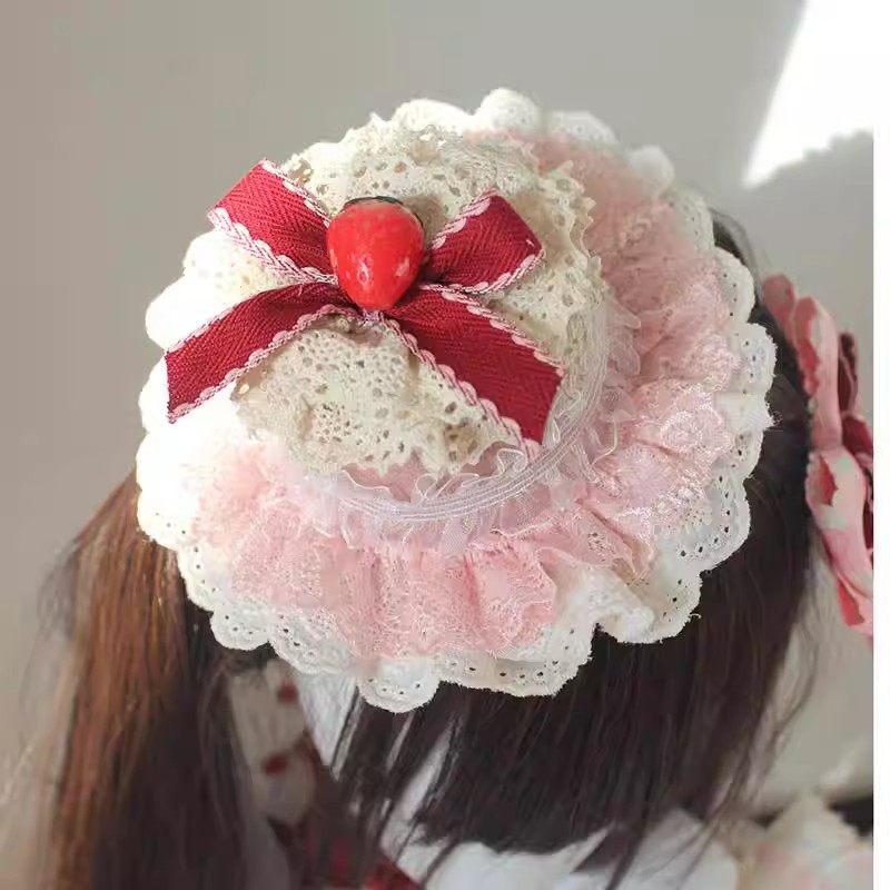 原创手作草莓空想曲小物粉色蛋糕小礼帽lolita发带手袖对夹配饰,淘宝优惠券,粉丝福利购,淘宝优惠卷