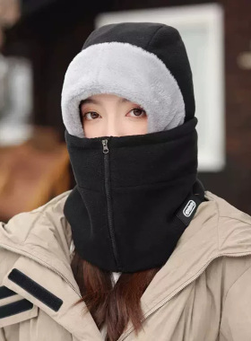 冬季加绒保暖骑行帽女电动车防风防寒面罩头盔内胆围脖一体帽子男