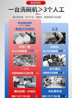餐厅揭盖式洗碗机灶博士三面透明提拉式洗碗杯碟碗筷商用免安装