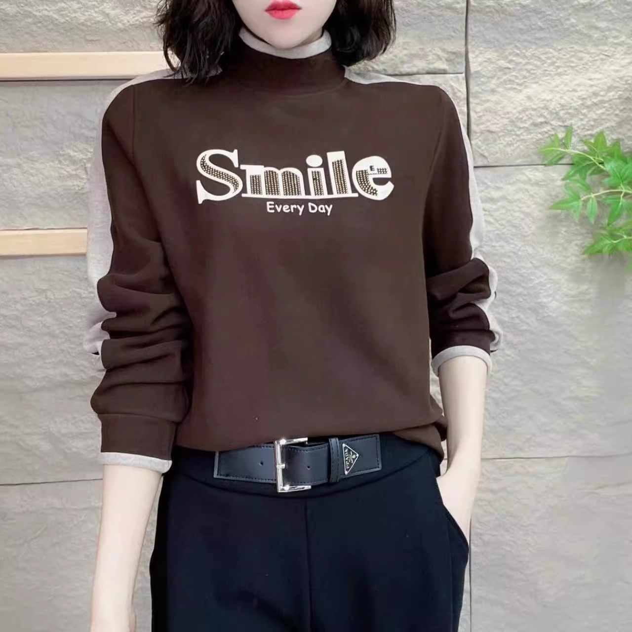 秋冬新款德绒长袖T恤女洋气妈妈装半高领气质显瘦加绒保暖打底衫,淘宝优惠券,粉丝福利购,淘宝优惠卷