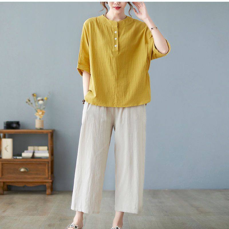 中老年女装2025妈妈夏装大码阔腿裤子休闲棉麻套装洋气显瘦两件套,淘宝优惠券,粉丝福利购,淘宝优惠卷
