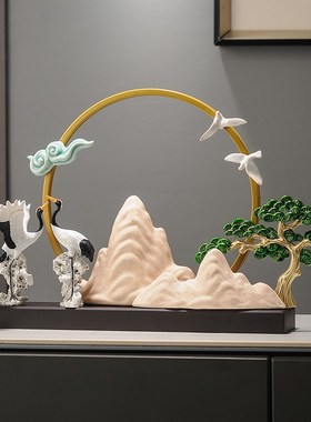 速发新中式一帆风顺帆船摆件进门玄办酒柜假视柜关公室迎客松电山