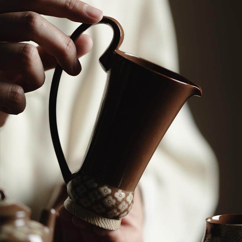 日式手绘花朵年轮雅奏茶艺分茶器加茶杯带柄不烫手茶海公道杯,淘宝优惠券,粉丝福利购,淘宝优惠卷