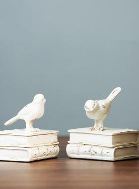美式乡村树脂家居摆件复古做旧小鸟书档装饰工艺礼品！