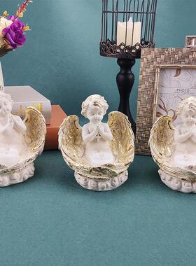 北欧家居礼品客厅摆件天使树脂工艺品LED茶蜡烛桌面装饰摆件雕塑