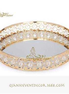 新品金属托盘圆形玄关钥匙收纳摆件现货样板间装饰镜面托盘