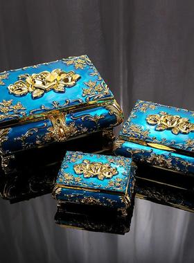 欧式金属高档立体玫瑰首饰珠宝饰品收纳盒装饰饰品盒摆件结婚礼品