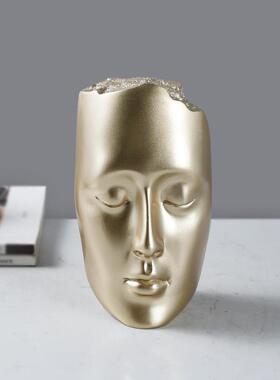 欧式创意树脂金色人脸雕塑家居客厅样板间桌面软装饰艺术品摆件