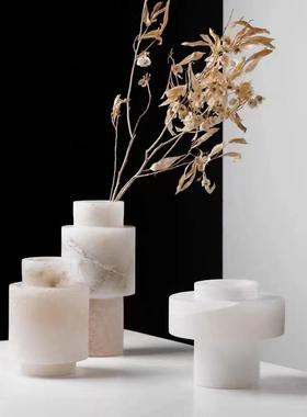 现代新中式天然云石大理石花器花瓶创意摆件桌面客厅民宿样板间