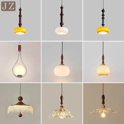 中古风卧室床头吊灯复古创意简约餐厅灯胡桃木色大厅吧台餐桌灯具 - 图1