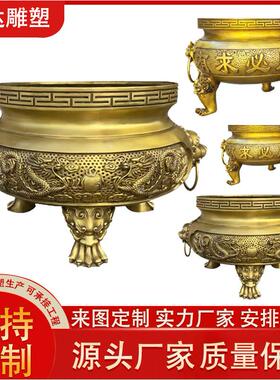 黄铜香炉摆件工艺品铜器摆件方形香炉中式家居金属制品摆设