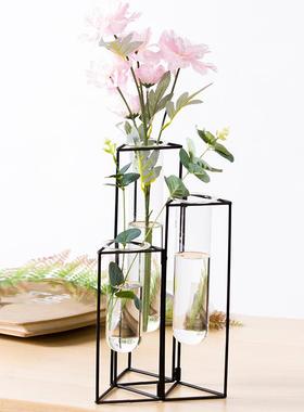 铁艺插花水养玻璃试管瓶架子创意可移动可旋转烤漆玻璃水培插花