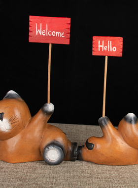 东南亚特色实木慵懒小猫摆件开业礼物礼品桌面欢迎光临装饰工艺品