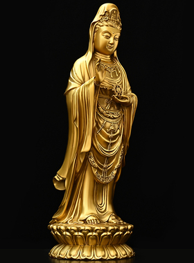 纯铜观音菩萨站像黄n铜普陀山南海观音佛像家居寺庙佛堂铜法轮观