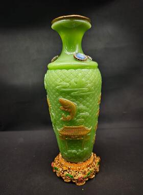 夜光鎏金花瓶龙凤镶嵌一对摆件雕刻彩绘工艺品家用客厅收藏家居