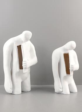 北欧创意抽象白色树脂打开心扉人物雕塑摆件玄关电视柜家居装饰品