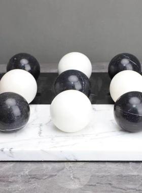 简约大理石棋盘摆件多功能九宫格托盘客厅书房样板房桌面商务礼品