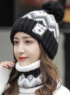 Winter Women Plush Velvet Hats Neck Warmer Hat Scarf Set Bea