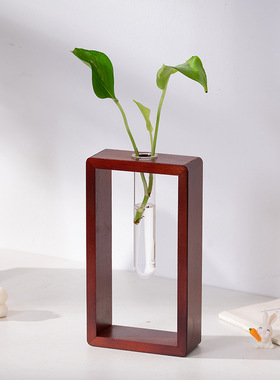 2025新款木质绿植创意相框水培花瓶装饰家居桌面养花神器欧风试管