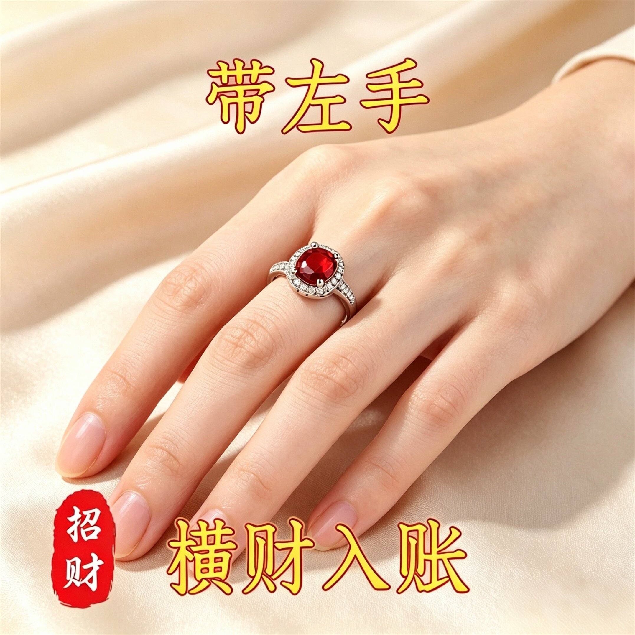 Real and effective red crystal ring to attract wealth and transfer, adjustable ring as a gift for girls
