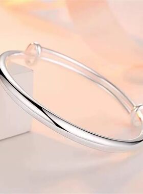 新品时尚轻奢简约银饰开口光面手镯男女情侣百搭款气质手环