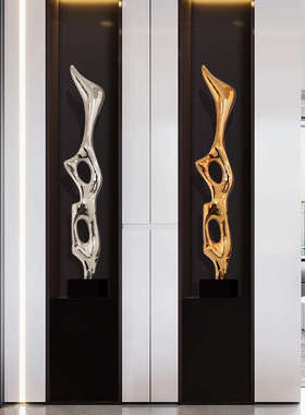 抽象艺术落地摆件轻奢客厅装饰仿古铜色雕塑艺品玻璃钢材质细长型